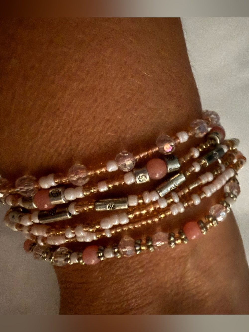 Delicate Pink and Silver Seed Bead Wrap Bracelet